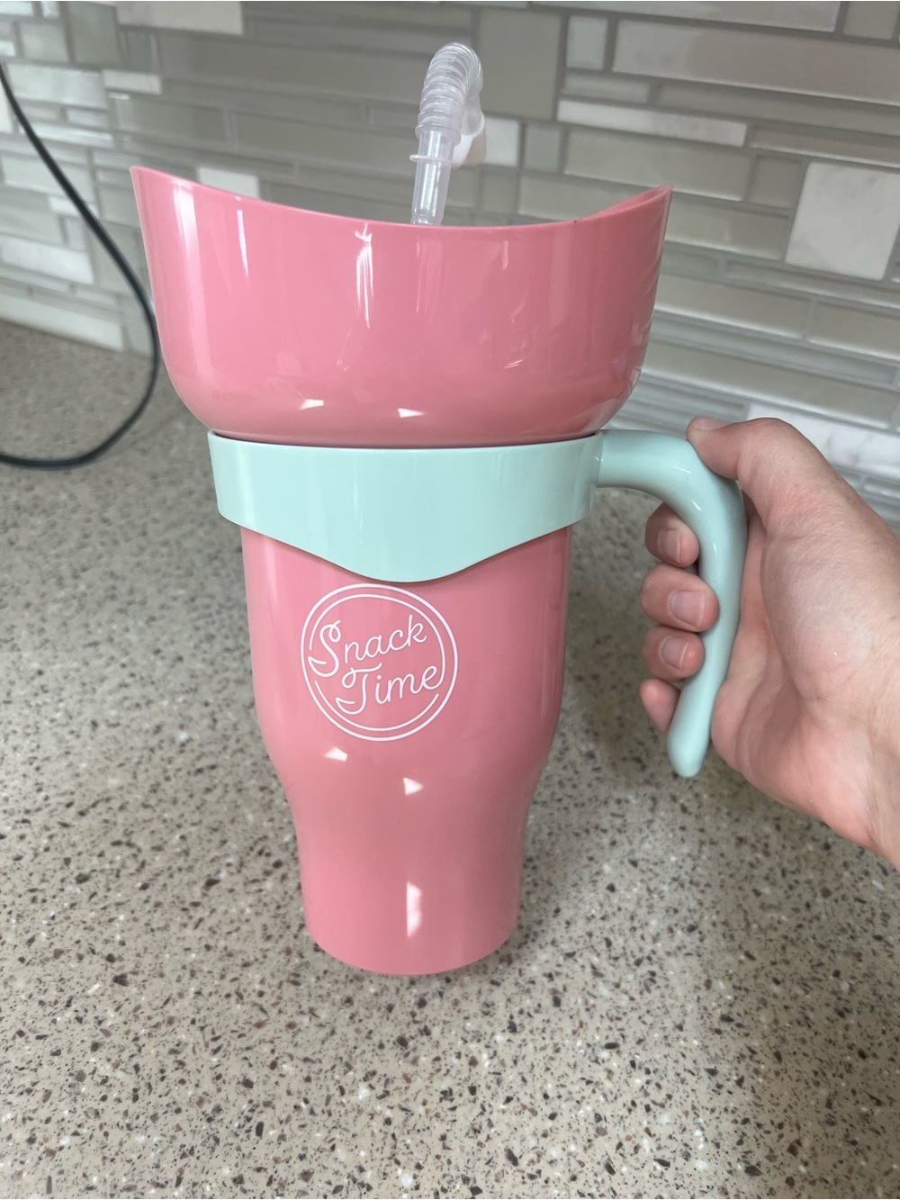Snack Time Pink & Mint Snack Cup with Straw
